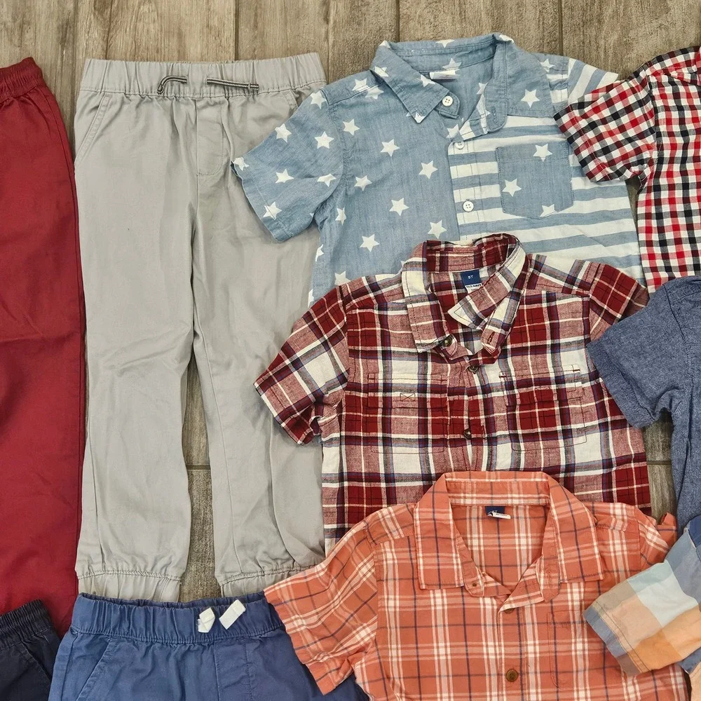 Old Navy Carters Kids Clothing Lot of 17 Boys Size 5T Plaid Shirts Pants Shorts